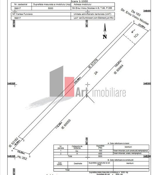 Balotesti, Dumbraveni Str. Erou Voicu Nicolae, 5.000 mp la 25 euro mp,